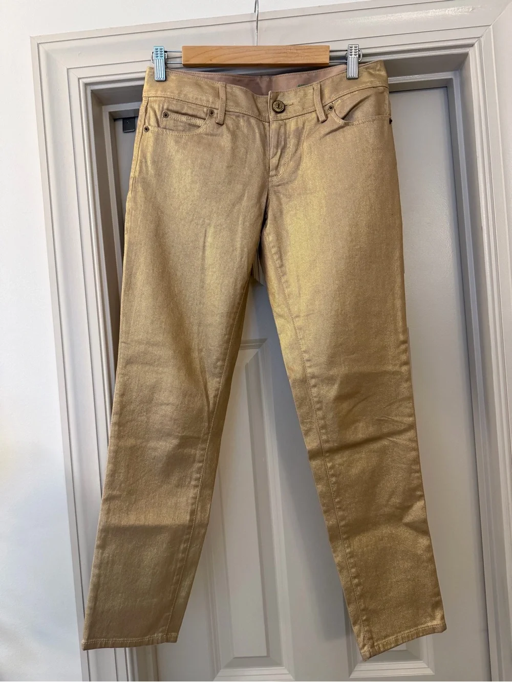 Lilly Pulitzer size 4 Metallic Gold Worth Skinny Mini Pants